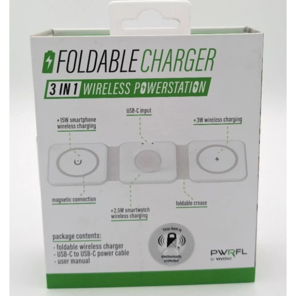 PWRFL by Vivitar 3 in 1 Wireless PowerStation Foldable Travel Friendly Charger